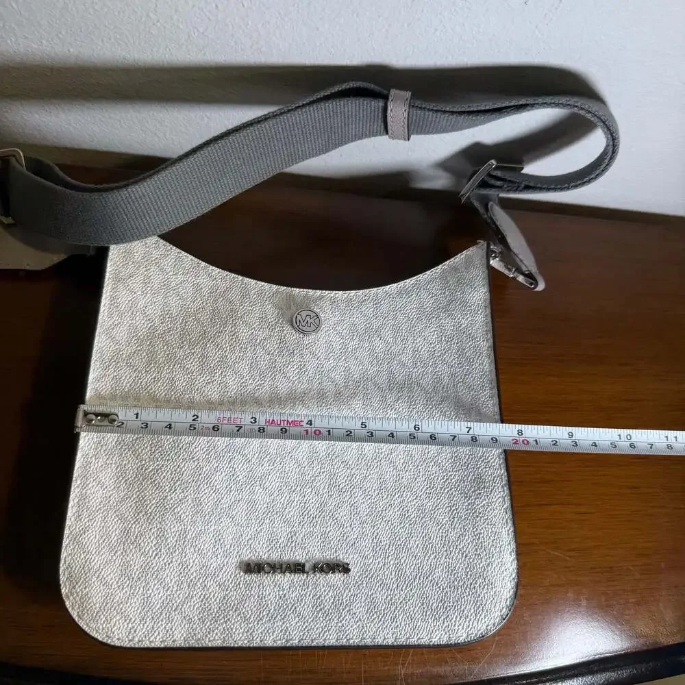 Michael Kors White Monogram Crossbody with Gray Strap